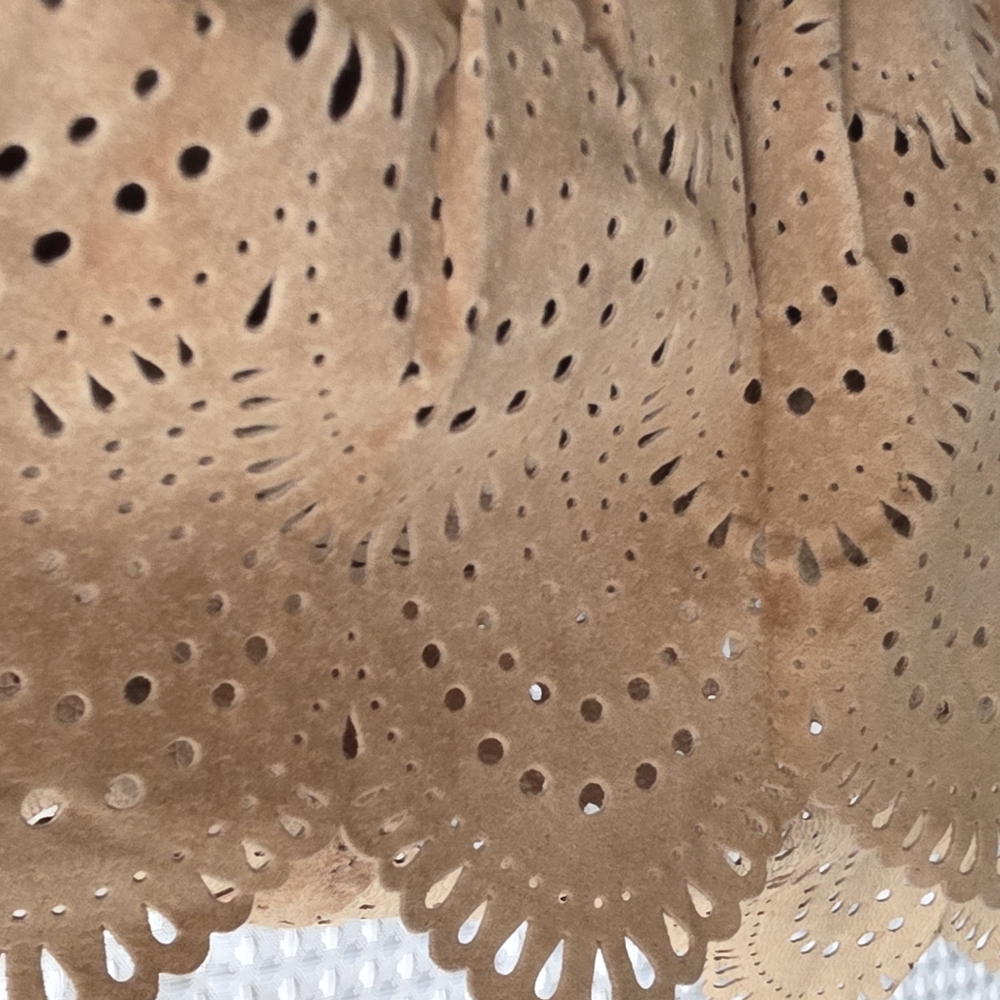 563. Anthropologie Elevenses Suede Eyelet Cutout Hem Skirt - Tan Brown - Size 0 - Picture 2 of 4